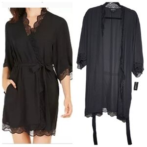 NWT Macy's INC Black Lace Trim‎ Short Robe Women's Size XXL